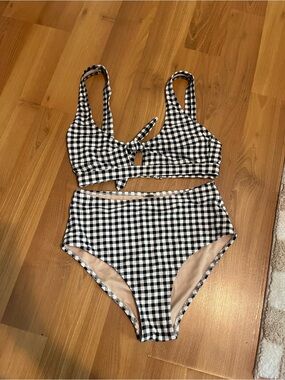 Black & White Gingham High-Waist Bikini Set